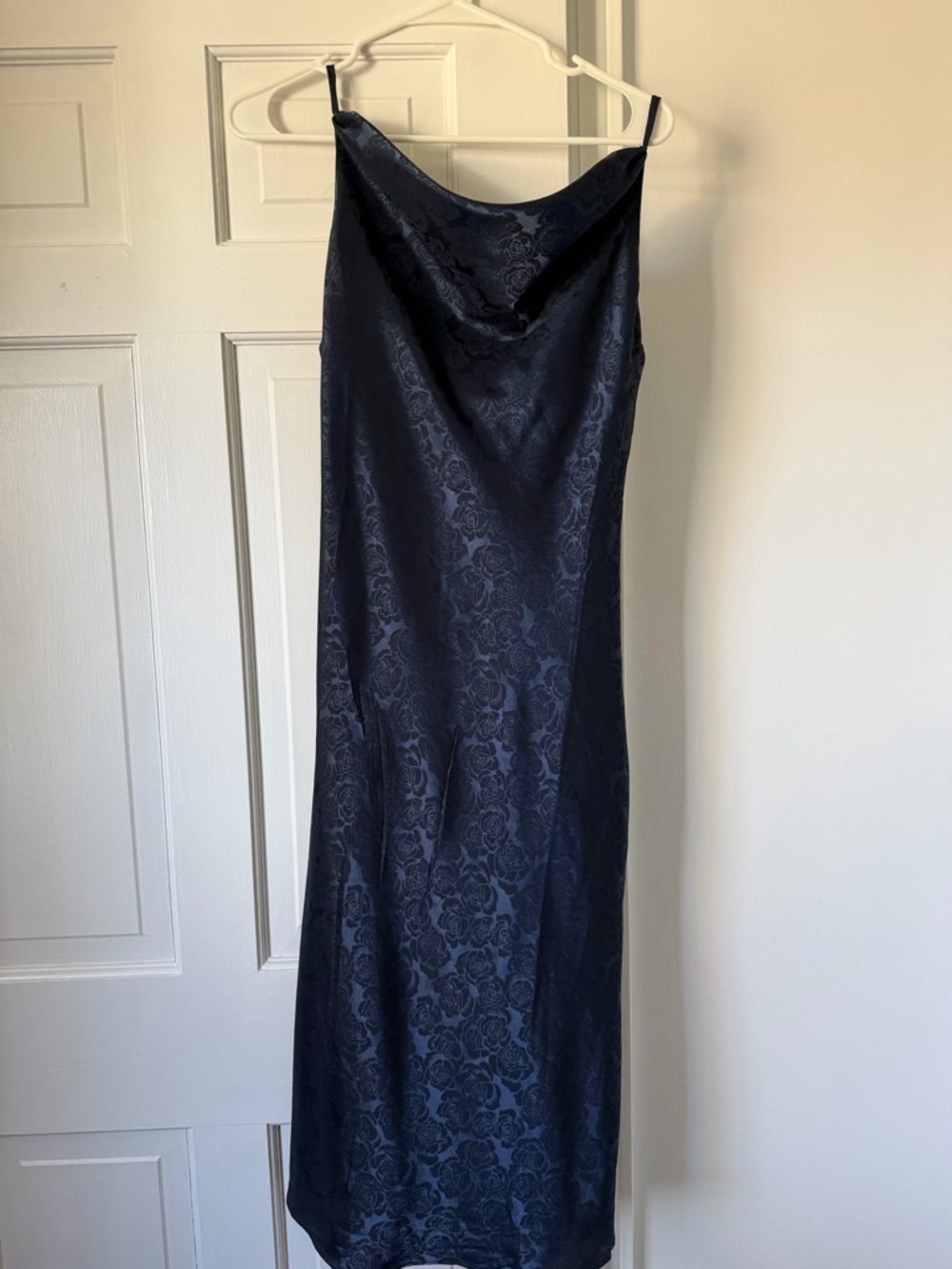 Lulu's Navy Floral Jacquard Midi Slip Dress